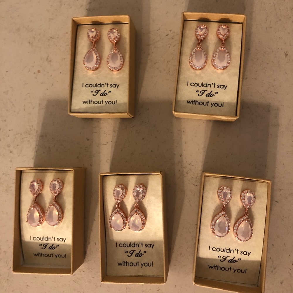 Bridesmaid Earrings - Rose Gold & Opal - 5 pairs